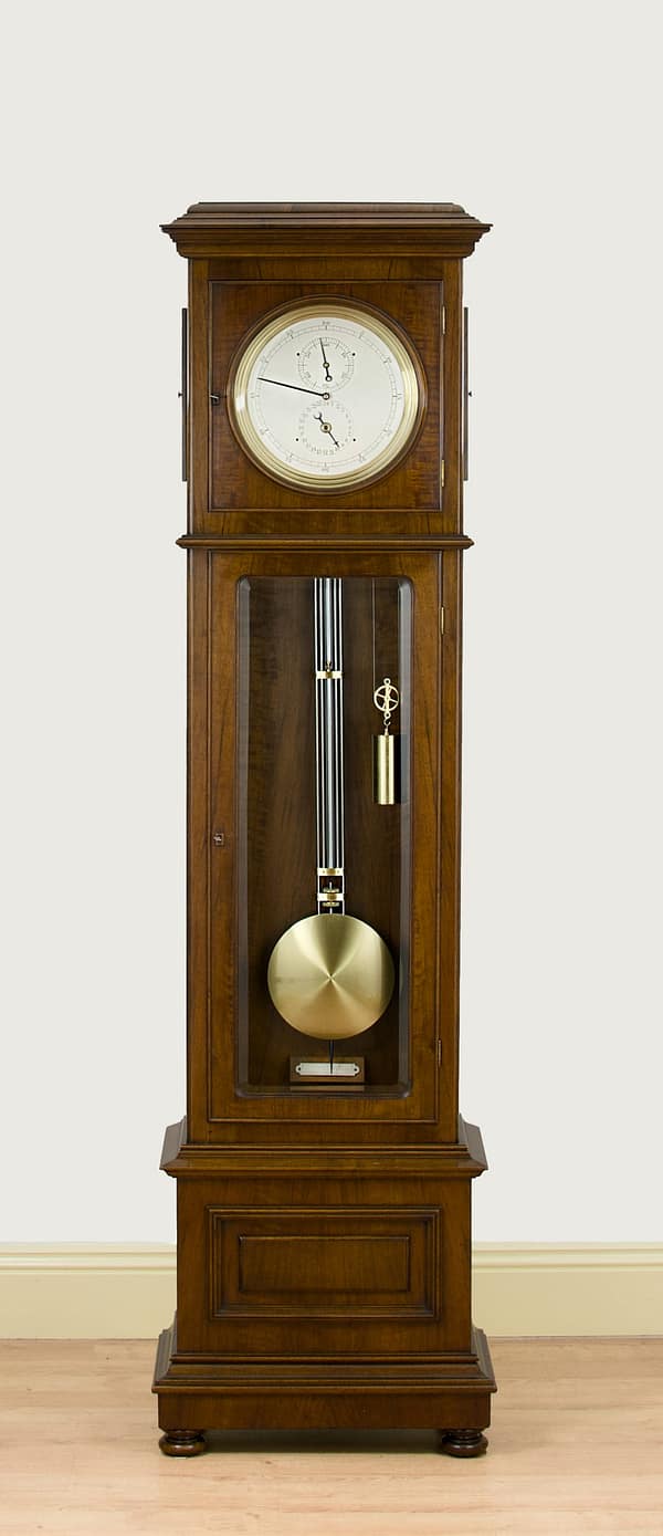 lenzkirch-regulator-longcase-precision-clock-main-image image of a very fine qulaity walnut cased regulator clock by lenzkirch of germany circa 1901