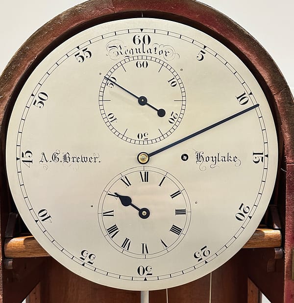 victorian-mahogany-floorstanding-regulator-longcase -clock-dial image of an observatory layout silvered and engraved brass regulator longcase clock circa 1870 with blued steel hands.