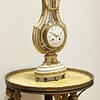 french-white-marble-lyre-mantel-clock-showroom Showroom image of the Carrara marble antique mantel clock.