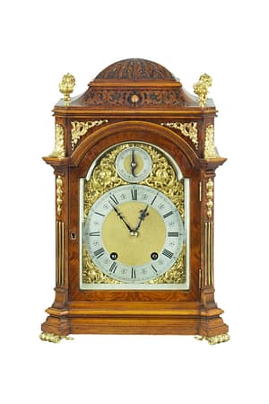 burr-walnut-lenzkirch-quarter-chiming-bracket-mantel-clock A fine quality burr walnut bracket clock by Lenzkirch of Germany, with a quarter chiming movement dating 1896.