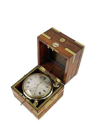 litherland-davies-liverpool-marine-chronometer A fine quality 1830''s brass bound rosewood two day marine chronometer by Litherland, Davies & Co., Liverpool, numbered 518/14091.