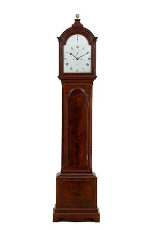 recordon-london-georgian-mahogany-longcase-grandfather-clock A fine quality George III flame mahogany domestic regulator longcase clock by Recordon, Late Emerys of London c.1790.