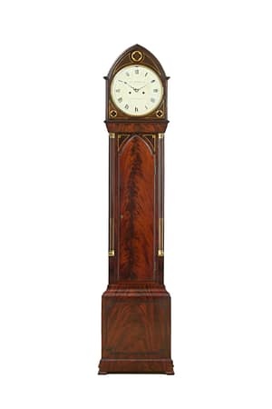wightman-london-georgian-mahogany-longcase-grandfather-clock A fine quality Regency flame mahogany 8 day longcase clock by Thomas Wightman of St Martins Lane, London.