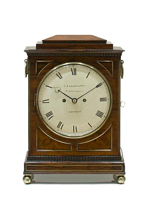rosewood-bracket-clock-adams-london image of a Regency rosewood bracket clock with painted circular dial
