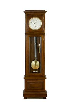 lenzkirch-regulator-longcase-precision-clock image of a fine quality walnut precision regulartor clock by Lenzkirch with a silvered 24 hour observatory dial and gridiron oendulum