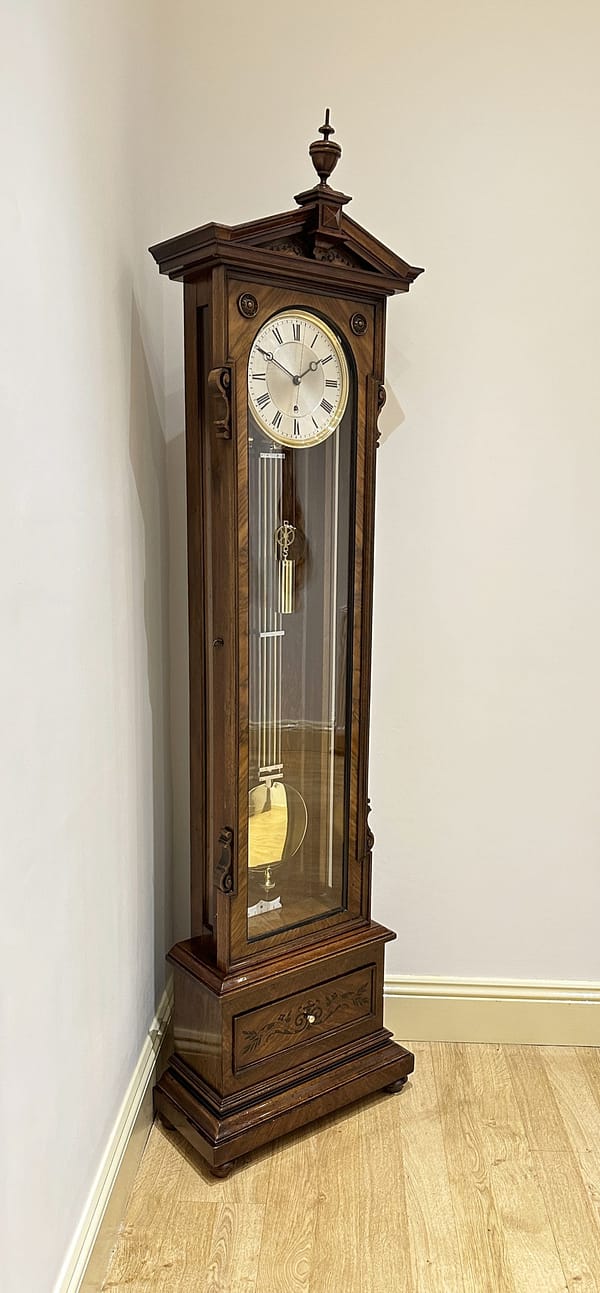 lenzkirch-walnut-regulator-longcase-clock-showroom-full-view Showroom image of the Lenzkirch precision regulator