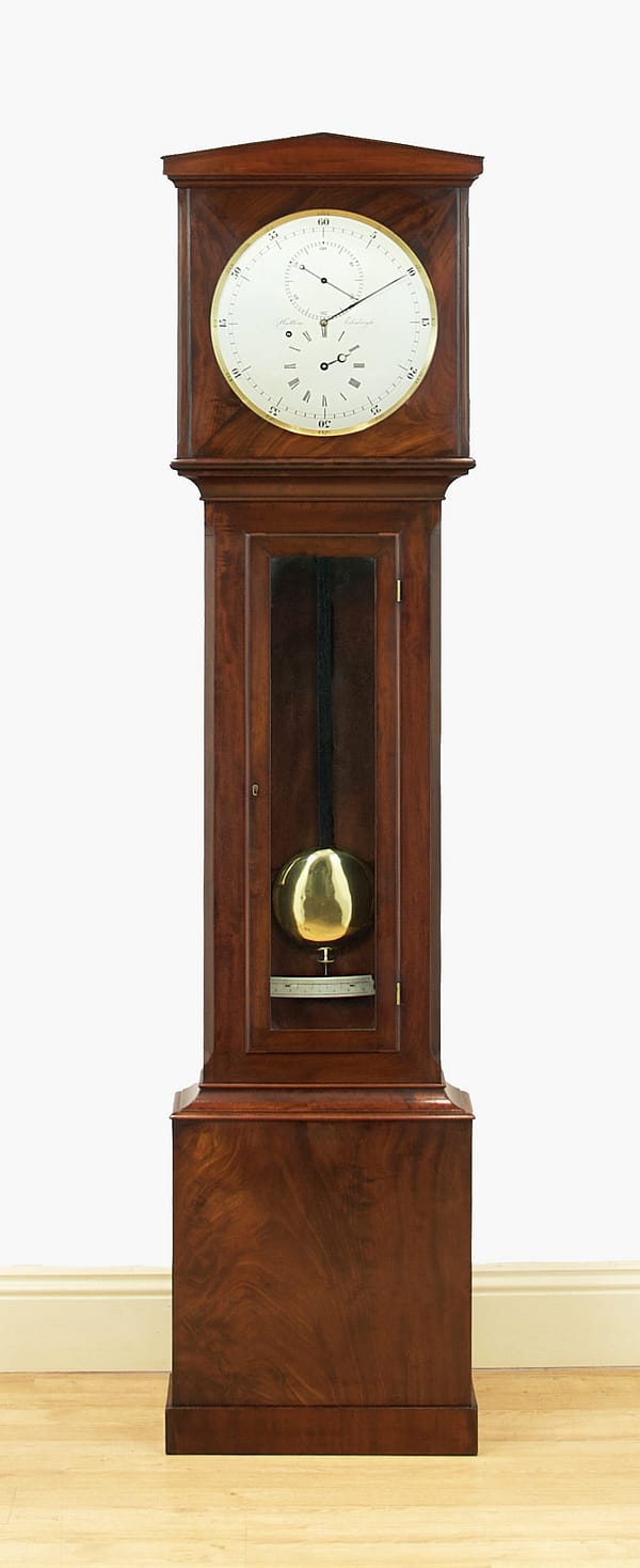 hutton-edinburgh-mahogany-regulator-longcase-clock-master A fine quality flame mahogany 8 day regulator longcase clock by John Hutton of Edinburgh