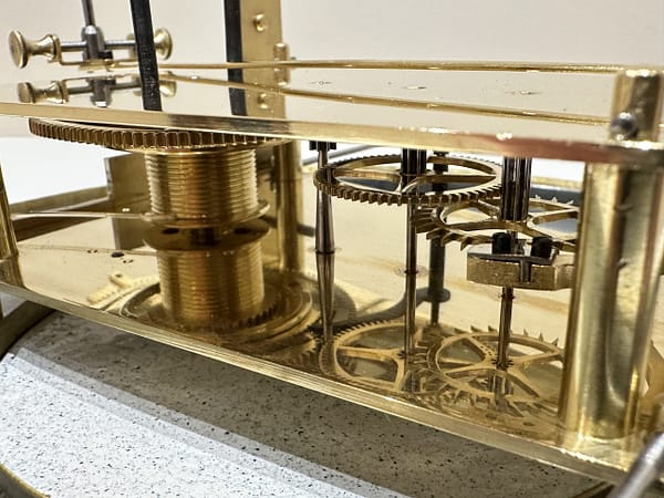 lenzkirch-vienna-wall-clock-movement-detail Image of a fully restored timepiece vienna regulator clock movement by Lenzkirch of Germany circa 1860.