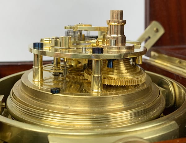 frodsham-london-marine-chronometer-movement-detail Image of the marine chronometer fusee mechanism