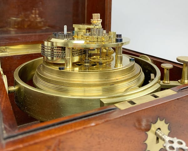 frodsham-london-marine-chronometer-movement detailed image of the marine chronometer movement after restoration.
