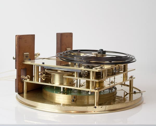 biedermeier-viennese-elm-one-month-wall-clock-movment-side-view An Impressive Burr Elm Biedermeier Viennese Regulator Wall Clock, Dating Circa 1855.