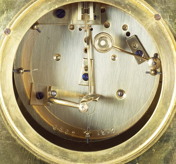 french-paris-ormolu-mantel-clock-movement Image of the fully restored 8 day French movement