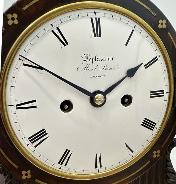 london-bracket-clock-leplastrier-dial The original fire enamel dial signed to the centre Leplastrier, Mark Lane, London.