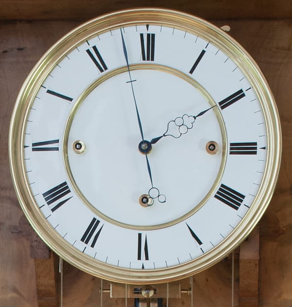 biedermeier-viennese-elm-one-month-wall-clock-dial Image of the two piece enamelled clock dial