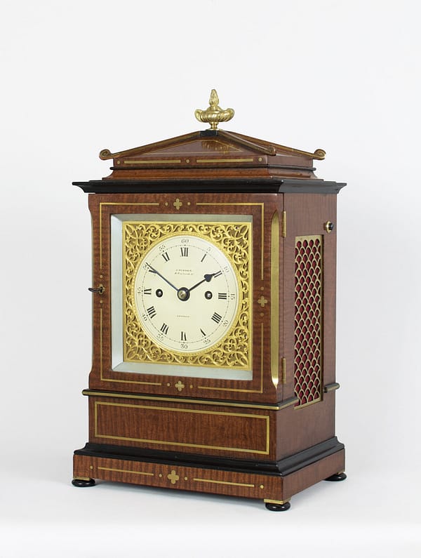 durden-london-mahogany-antique- bracket-clock-side-view-right Image of the beautiful antique bracket clock pagoda top.