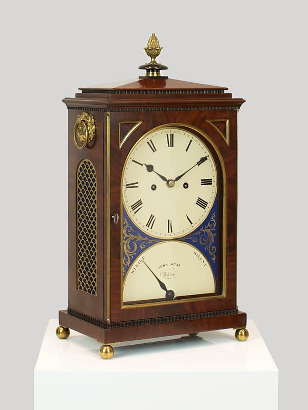 agar-malton-mahogany-georgian-fusee-bracket-clock-side-view A side view image showing the pineapple brass clock finial