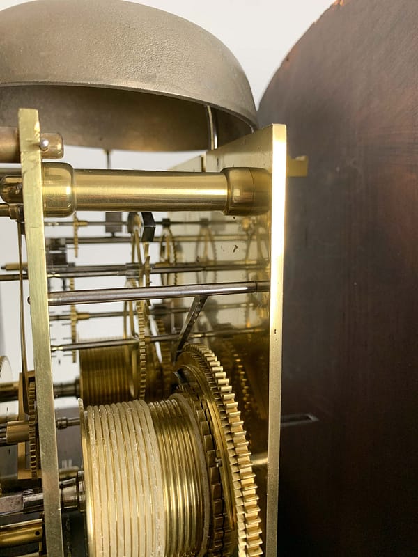 reid-endinburgh-mahogany-longcase-grandfather-clock-movement-detail Reid of Edinburgh Georgian longcase /grandfather antique clock. Movement detail.