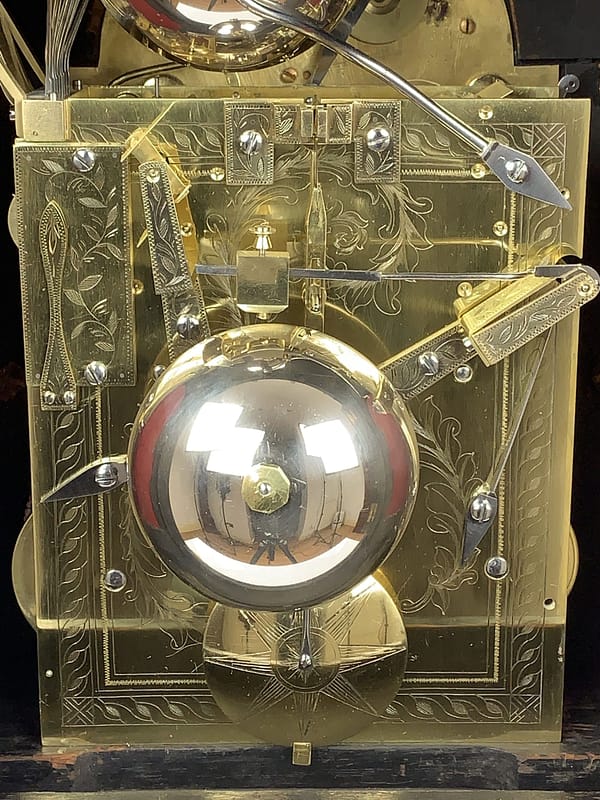 victorian-quarter-chiming-board-room-fusee-bracket-table-clock-movement-detail Ornately engraved back plate of the triple fusee movement