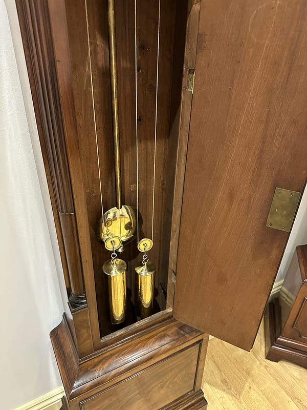 barwise-london-longcase-clock-weights Brass cased weights and pendulum of a georgian london longcase clock