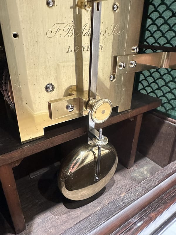 rosewood-bracket-clock-adams-london-pendulum image of the fully restored fusee 8 day antique bracket clock movement