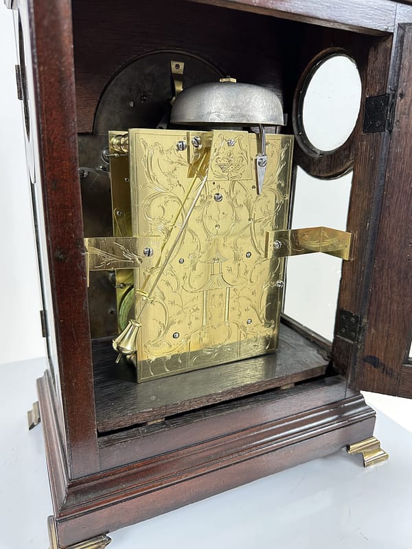 london-bracket-clock-verge-movement image of a finely engraved verge escapement eight day antique bracket clock movement.