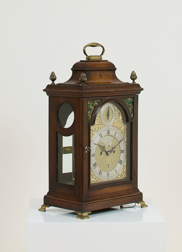 antique-london-bracket-clock side view of a well proportioned bell top antique Georgian bracket clock