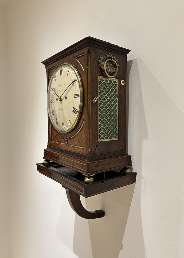 rosewood-bracket-clock-adams-london-wall-bracket image of the antique bracket clock on its original bracket