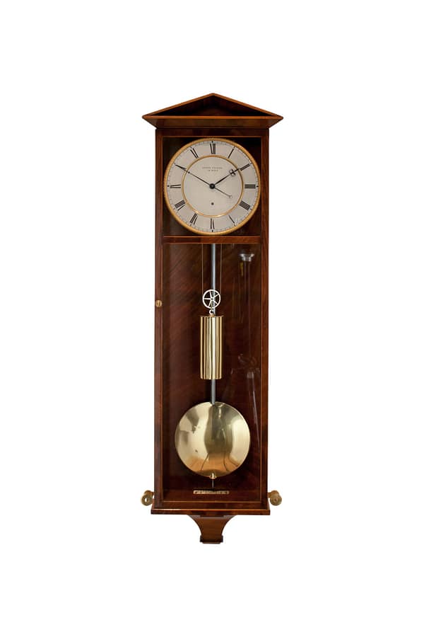 dachluhr-vienna-regulator-wall-clock A fine quality Austrian mahogany and boxwood inlaid ''Dachluhr'' regulator wall clock of one month duration.