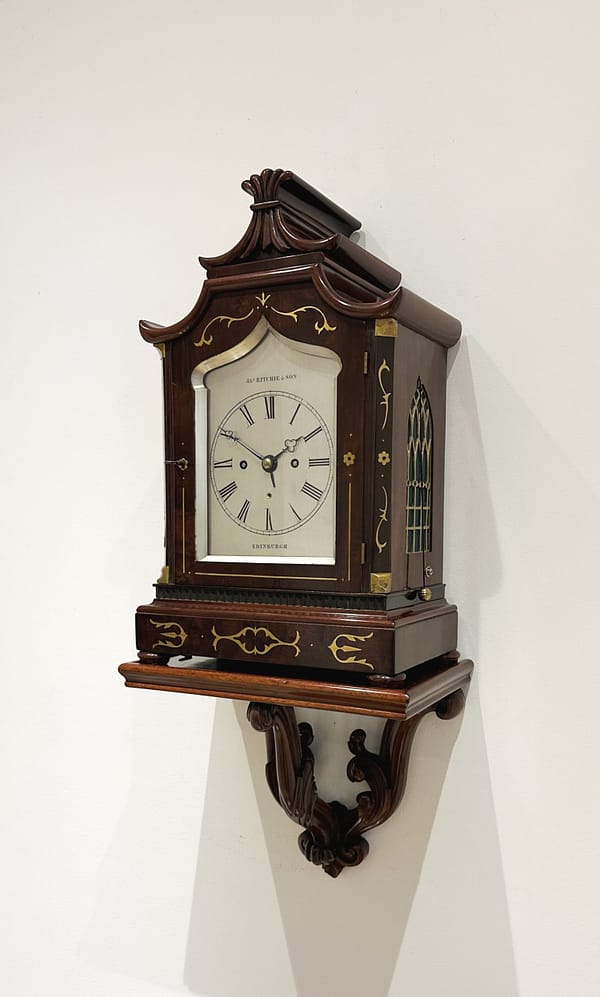 ritchie-edinburgh-mahogany-regency-fusee-bracket-clock-wall-bracket Image of the clock on its original bracket